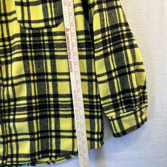 Forever 21 Men Yellow Black Plaid Hooded Flannel Shirt Jacket Size L Pockets - Picture 6 of 12